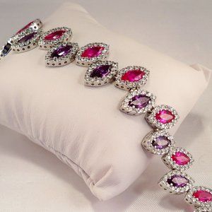 NEW Rare Vintage Charles Winston Pink, Purple Cubic Zirconias Silver Bracelet